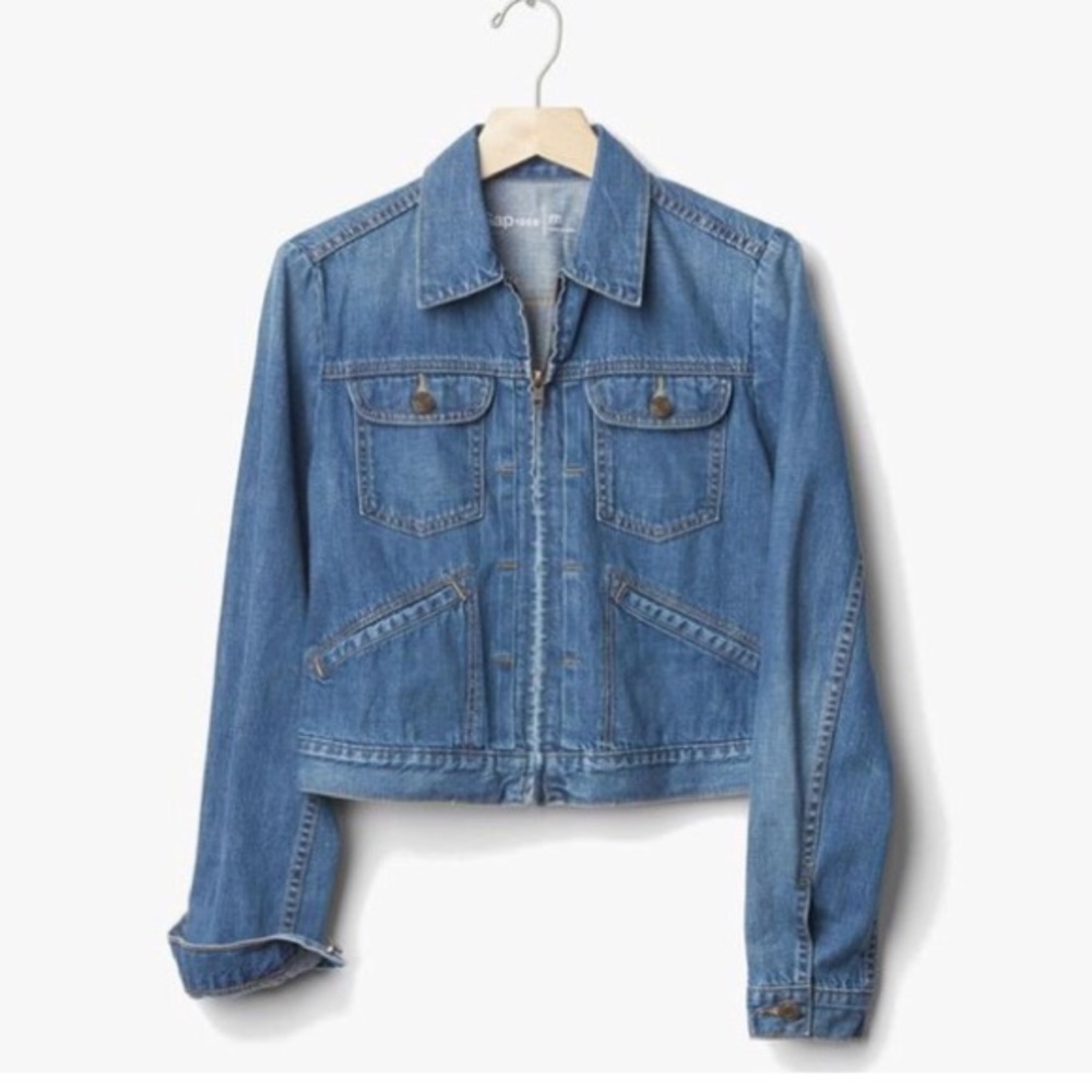 GAP Denim Cropped Zip-Up Jacket